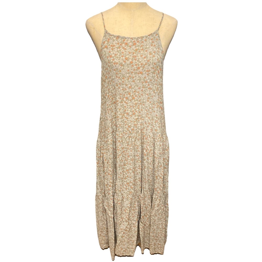 Final Touch‎ Floral Print Tiered Maxi Dress Women's M Boho Cottagecore Pockets